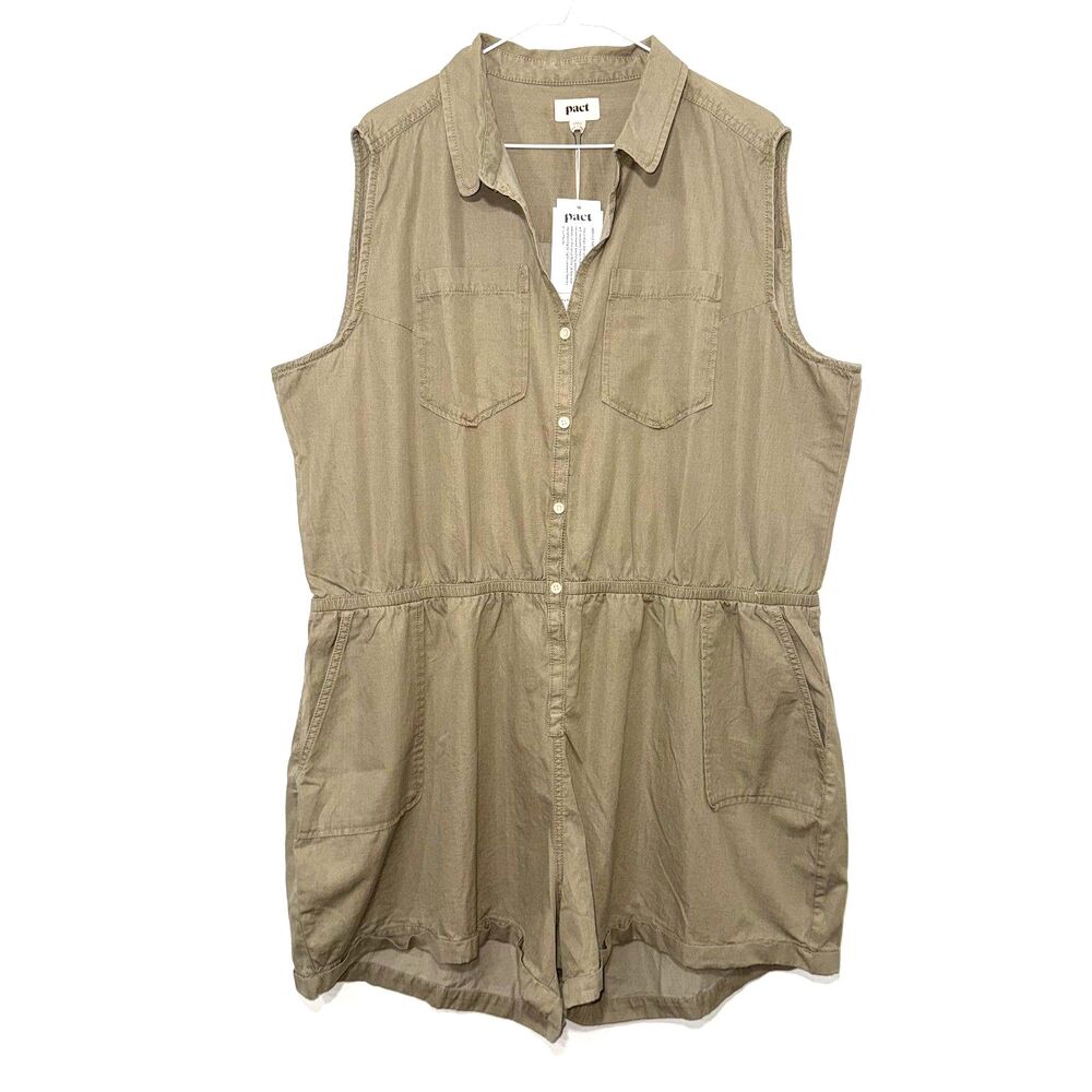 PACT Organic Cotton Sleeveless Romper - Taupe/Tan XXL - Picture 2 of 8